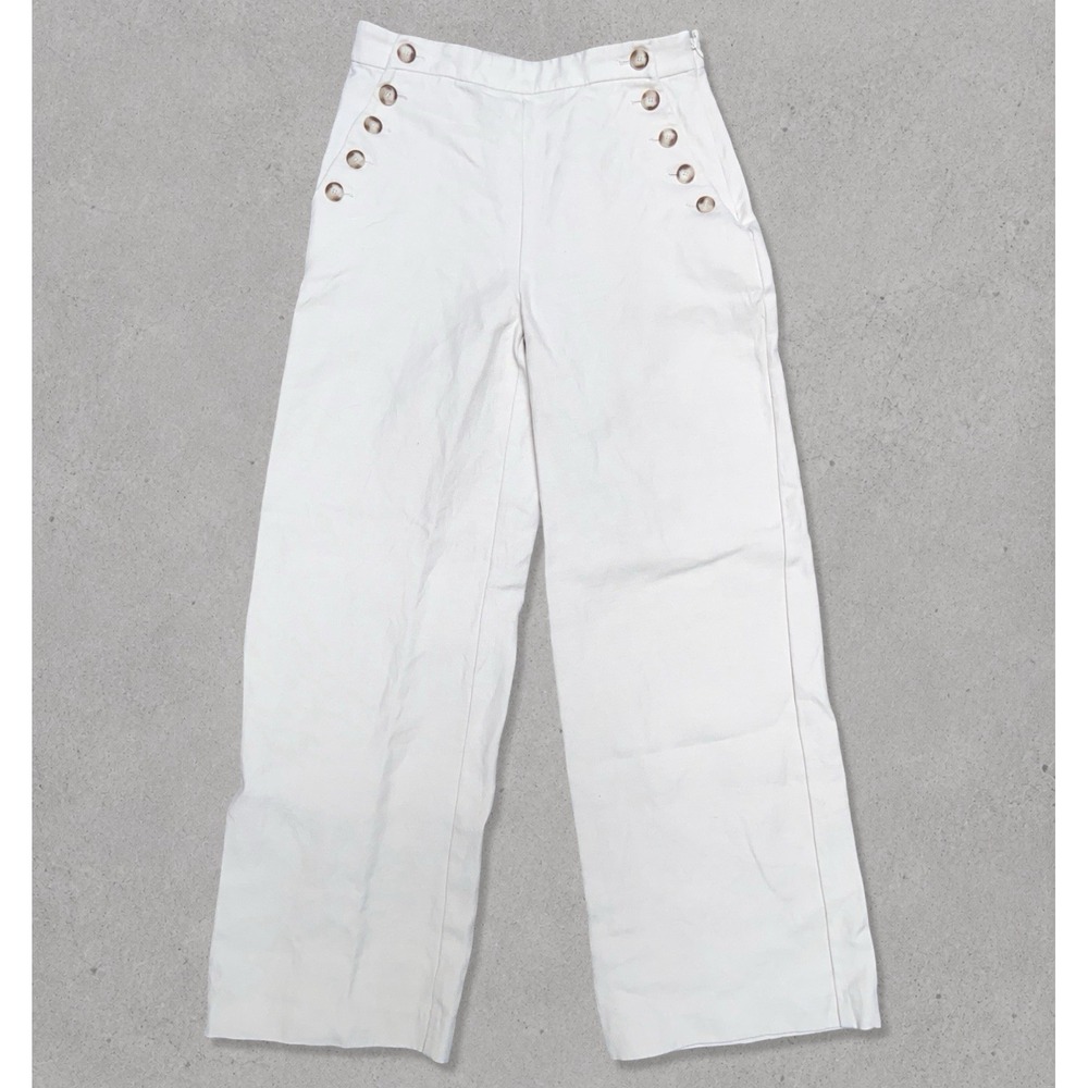 Sezane Women's Linen Blend Sailor Pant Size 40 Fits 30x31 Beige/Cream Side Zip